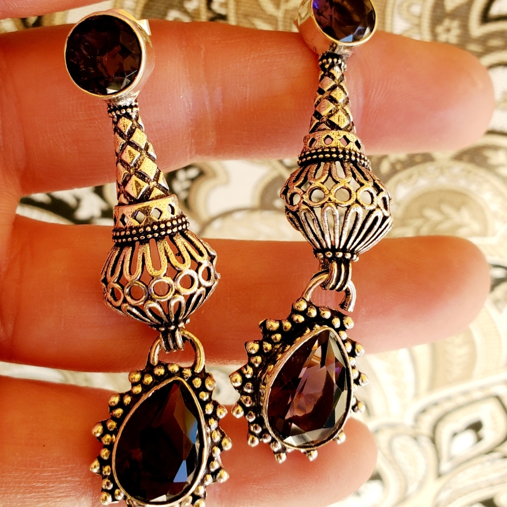 New Amethyst 925 Silver Stud Statement Earrings.